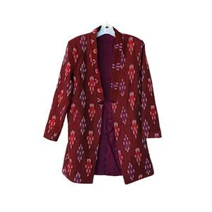 INDOPHILIA Ikat Cotton Blazer - Burgundy - 6